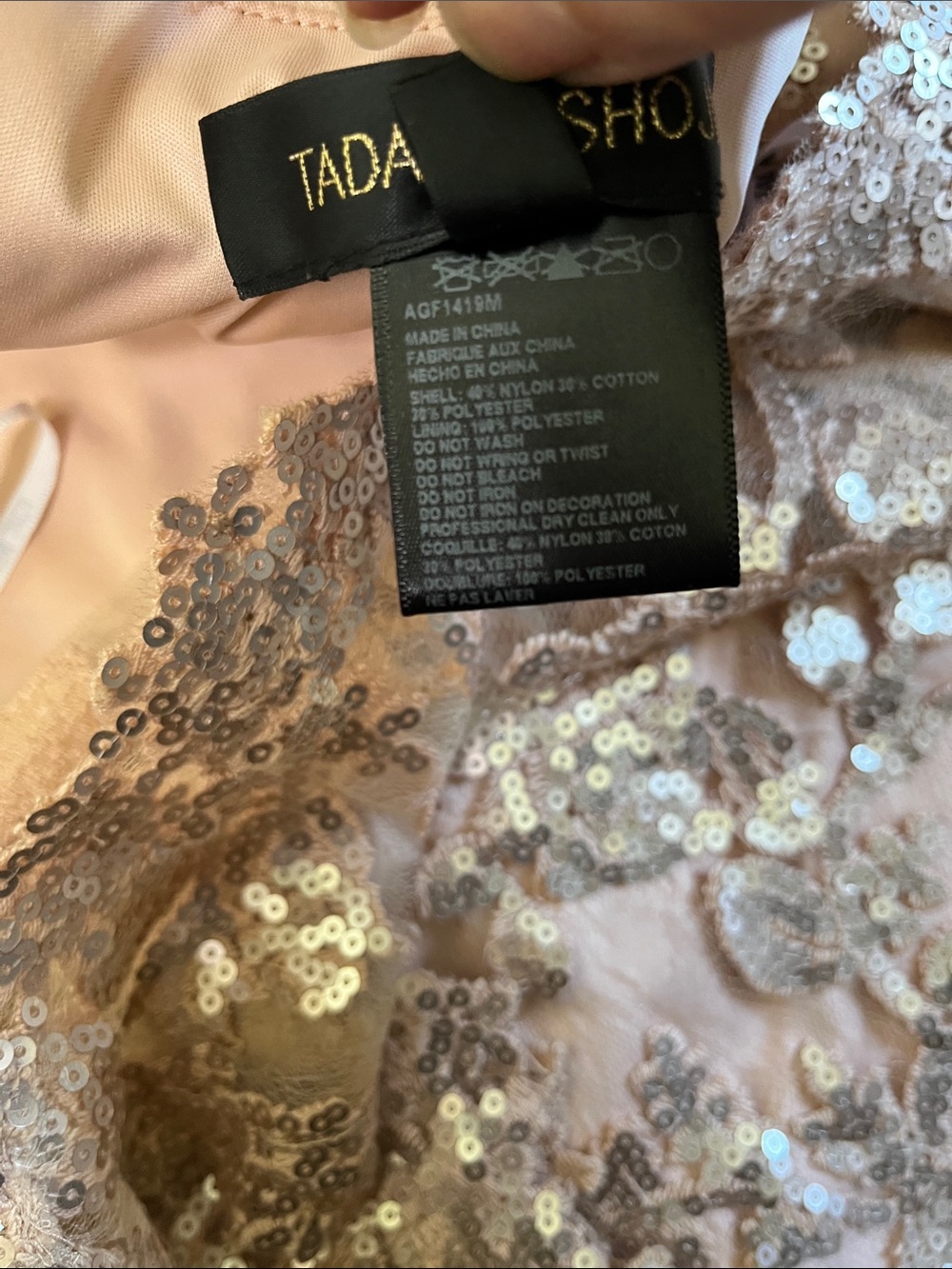Tadashi Shoji Blush Champagne Sequined Lace Overlay Cocktail Formal Dress 8 - Picture 7 of 7